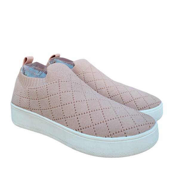Stretch Knit Sneaker Steve Madden Bequilt Size 8.5 Pink Tan Diamond Quilted - Picture 2 of 13